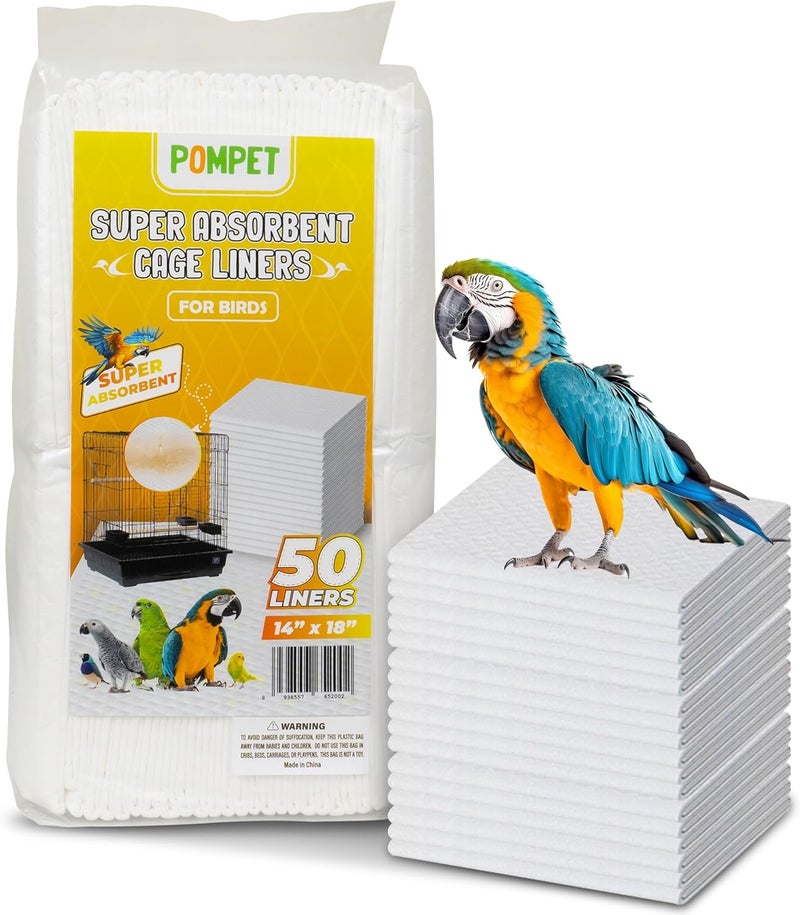 PAMPET 14" X 18" Disposable Bird cage Liners 50 Units, Super Absorbent, Parakeets, Cockatiels, Doves, Canaries, Parrots - Image 1